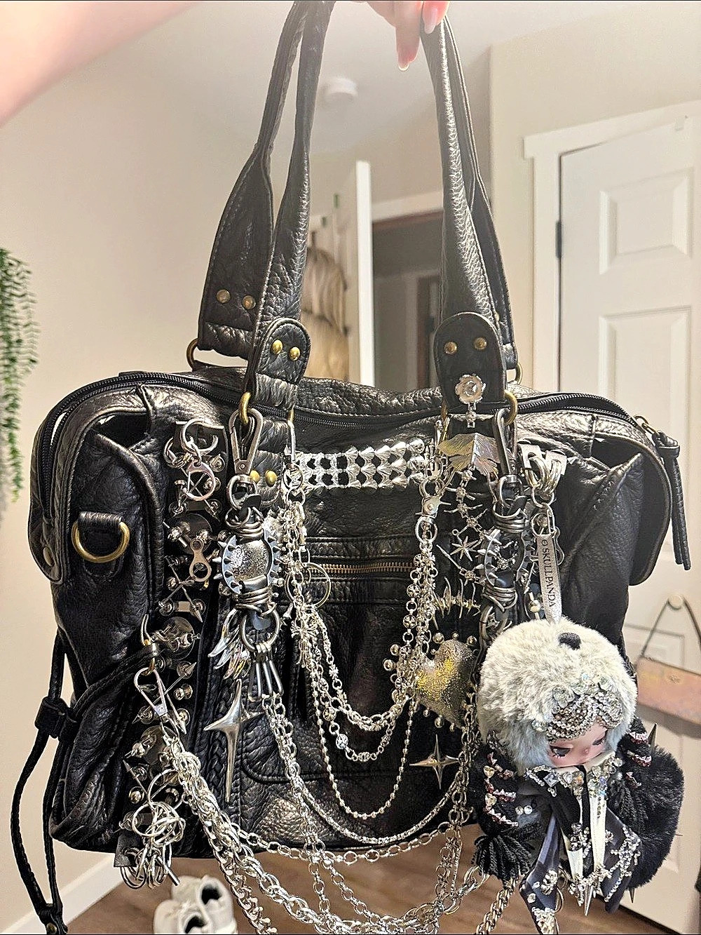 Black Shoulder Bag with Chain Details